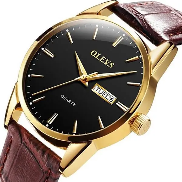 Olevs 6898 Leather Waterproof Quartz Watch