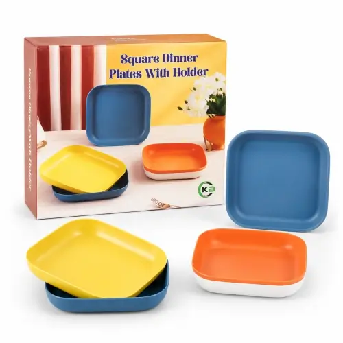 Square Dinner Plates with Space-Saving Holder