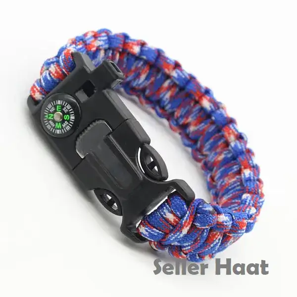 Paracord Survival Bracelet Blue Red White